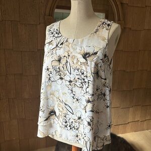 White House Black Market Cream and Black Floral Top
